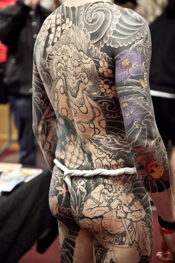 Black and White japanese yakuza tattoo on Body Back | Best Tattoo Ideas