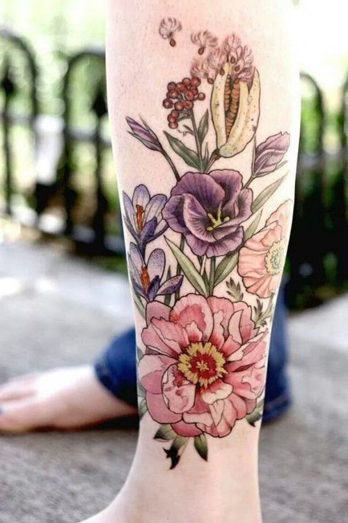 Anckle Colorful Flower tattoo | Best Tattoo Ideas Gallery