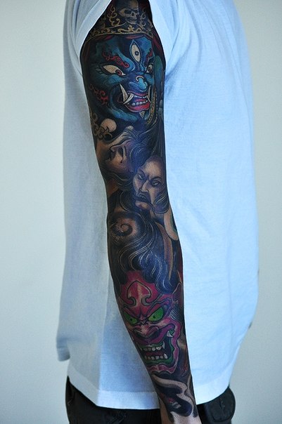 Japanese Demons and Faces tattoo sleeve | Best Tattoo Ideas Gallery