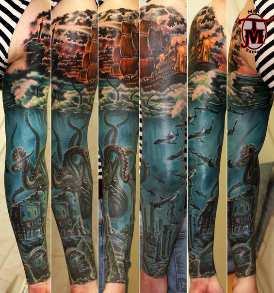 Kraken Sunken City Tattoo Sleeve Best Tattoo Ideas Gallery