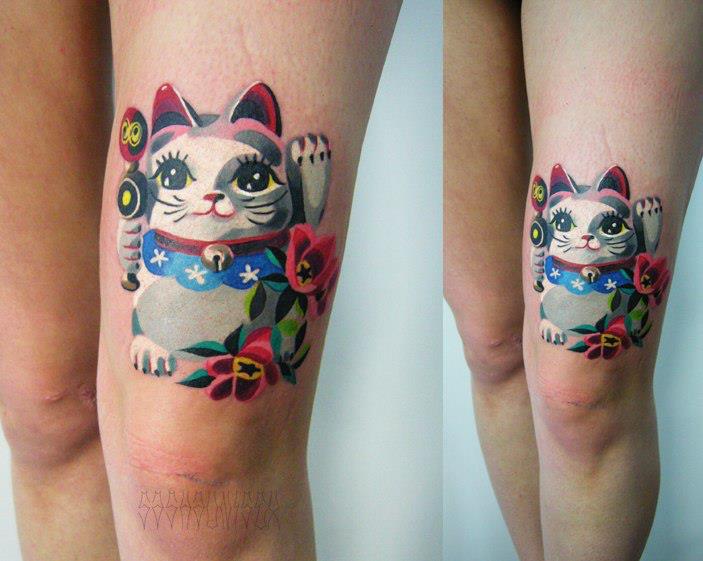Cute Maneki Neko tattoo by Sasha Unisex Best Tattoo