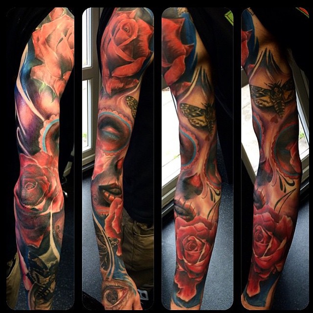 Epic Santa Muerte tattoo sleeve by Max Pniewski | Best Tattoo Ideas 