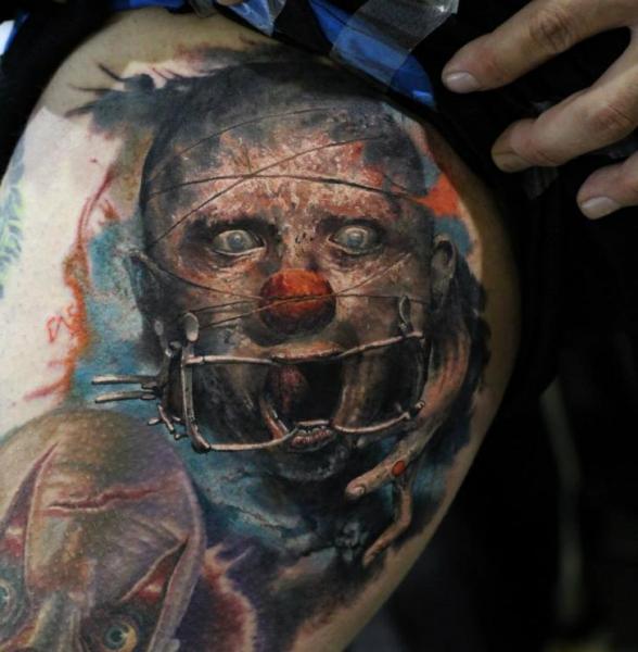 Horror Clown Realistic tattoo by Bloodlines Gallery | Best Tattoo Ideas