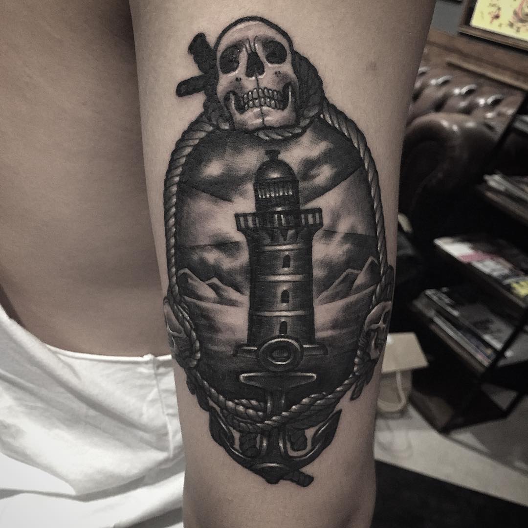 Skull Lighthouse Tattoo on Arm | Best Tattoo Ideas Gallery