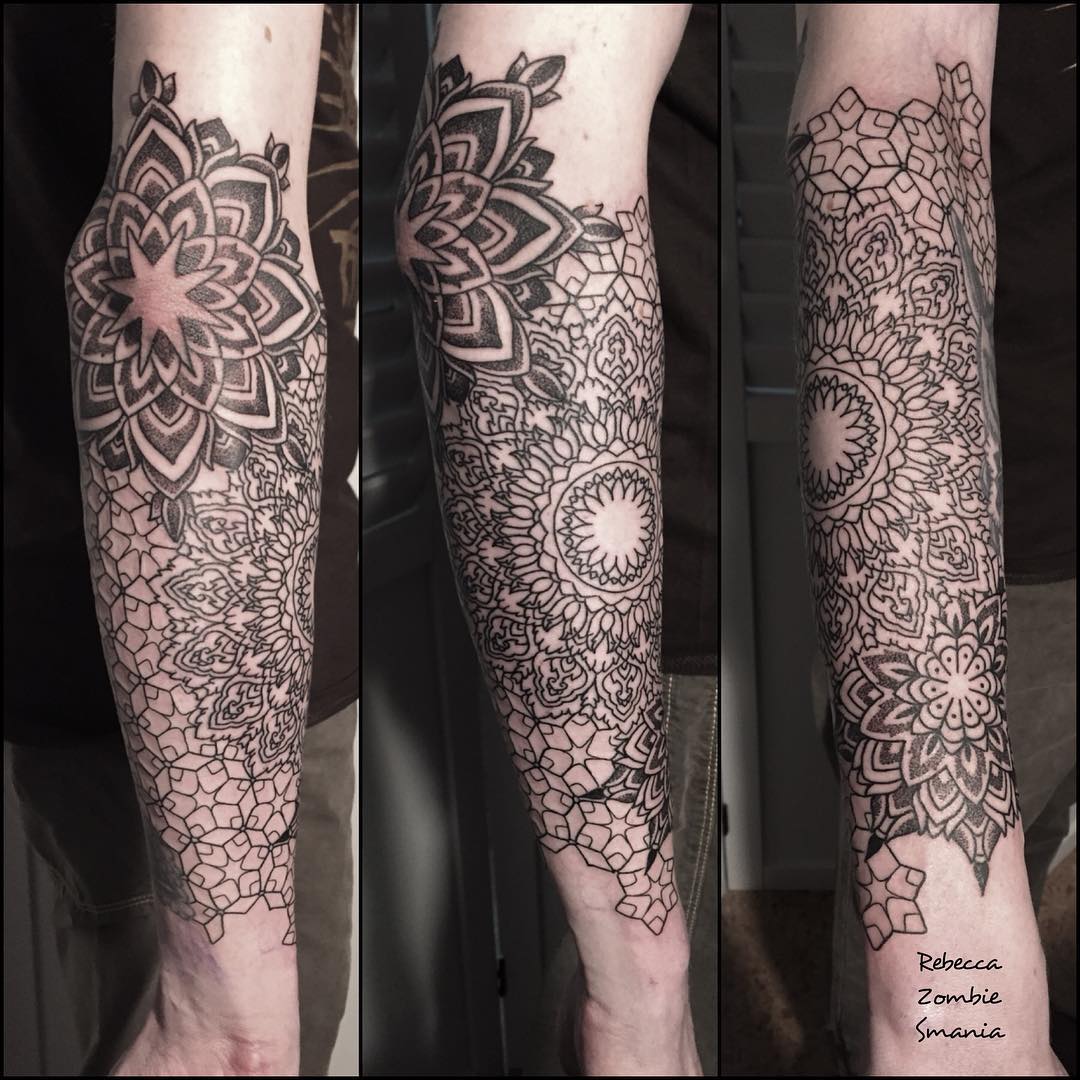 This Elbow Half Sleeve Mandala Tattoo by Rebecca Zombie Smania is 