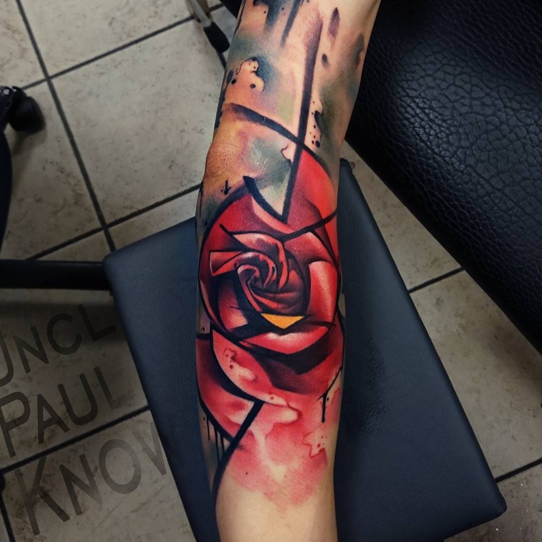 Black And White Red Rose Tattoo