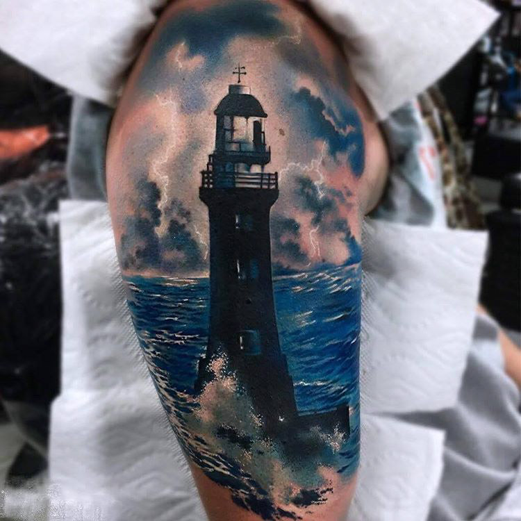 Shoulder Realistic Lighthouse Tattoo | Best Tattoo Ideas Gallery