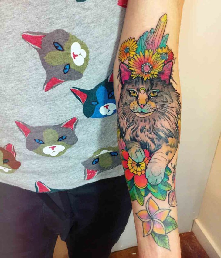 Cat and Flower Tattoo Best Tattoo Ideas Gallery