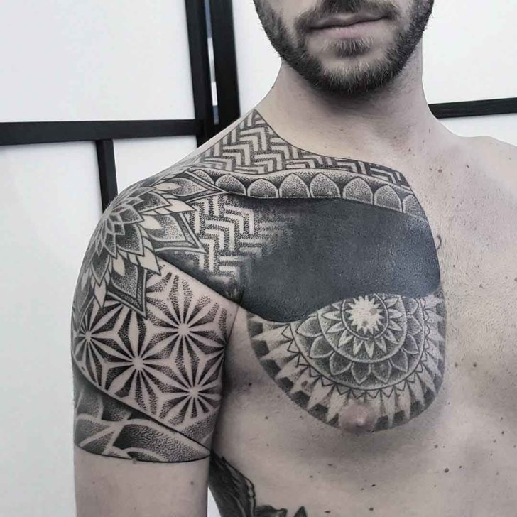 Chest Shoulder Tattoo Dotwork | Best Tattoo Ideas Gallery