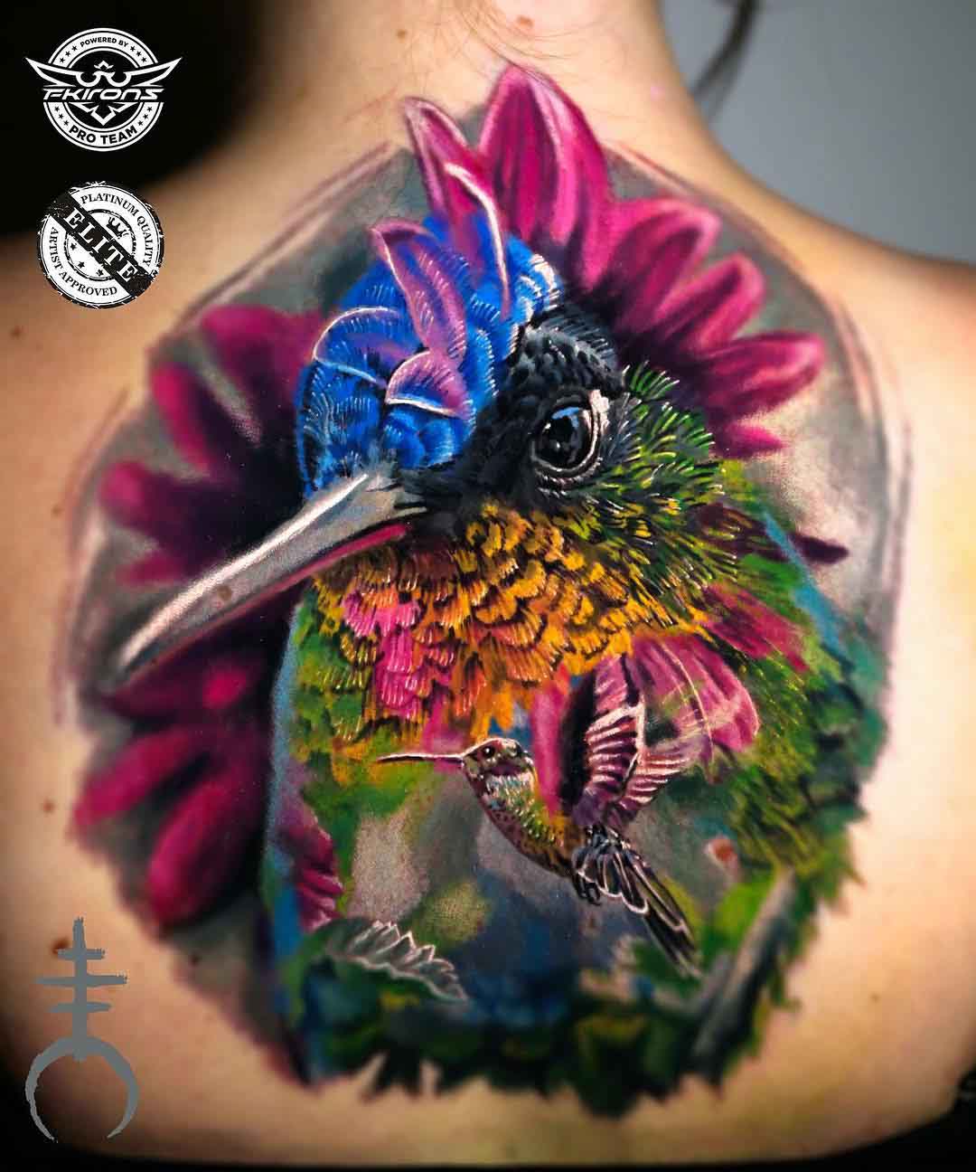 Very Colorful Hummingbird Tattoo on Back | Best Tattoo Ideas Gallery