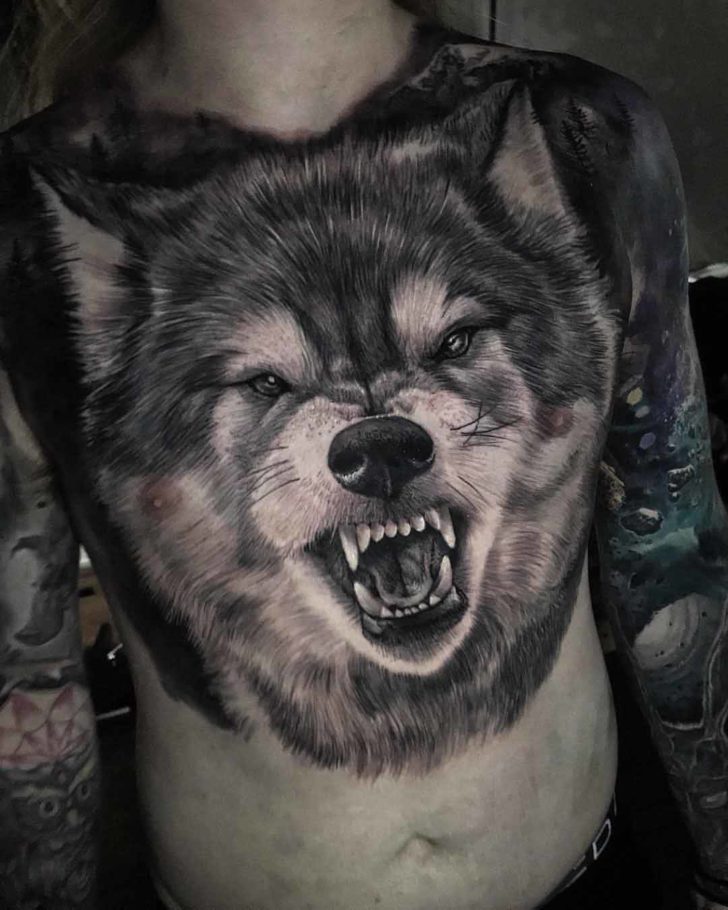Wolf Tattoo on Full Chest | Best Tattoo Ideas Gallery