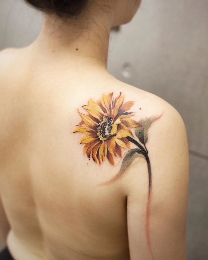 Sun Flower Tattoo on Shoulder Blade | Best Tattoo Ideas ...
