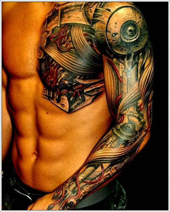 Biomechanical hand free tattoo design for men Best