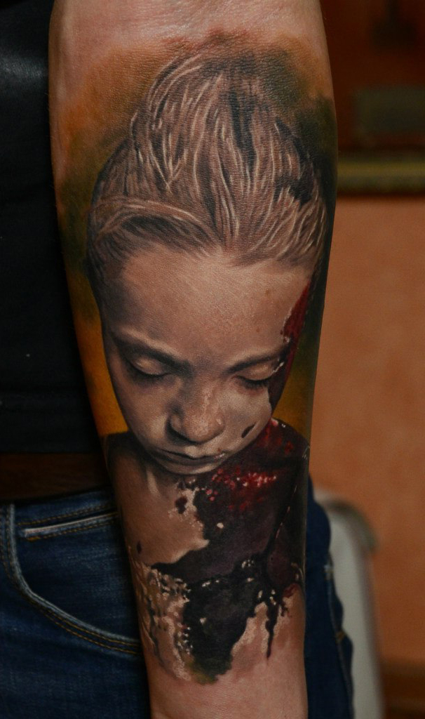 Burned Child realistic tattoo