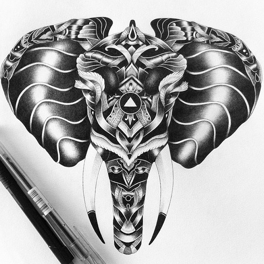 Dotwotk Stripes Elephant tattoo