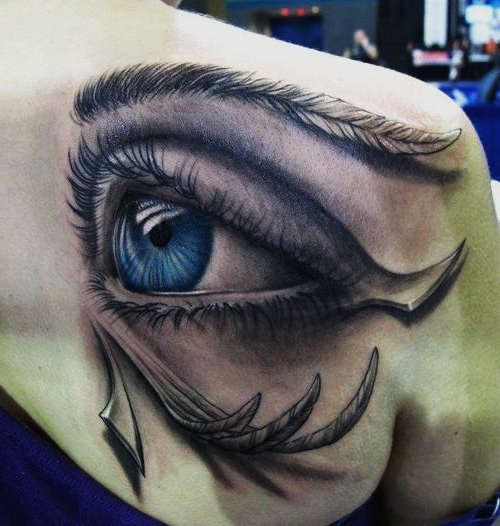 Feather Covered Blue Eye 3D tattoo - Best Tattoo Ideas Gallery