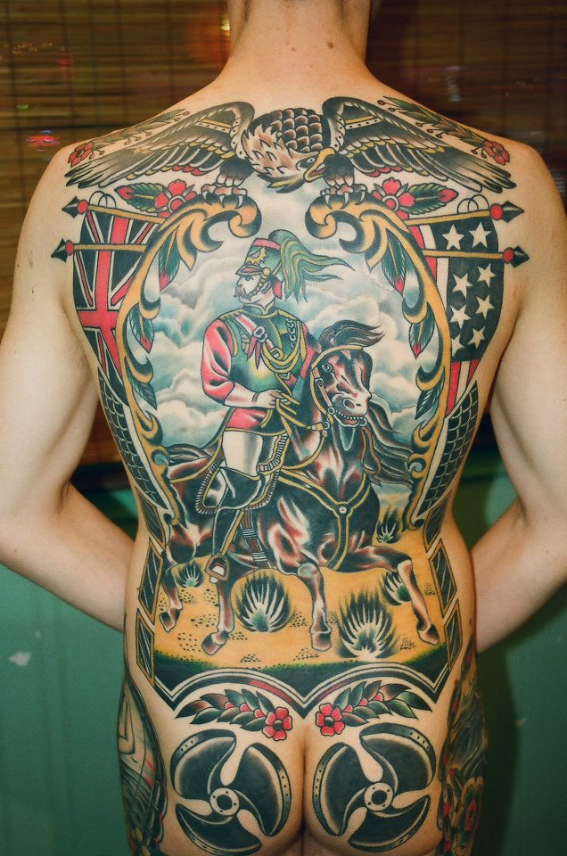 Full Back Cavalryman traditional tattoo