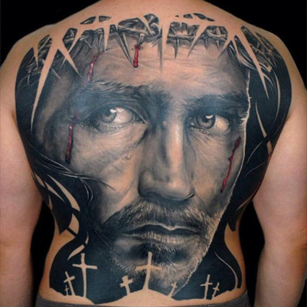 Full Back Jesus realistic tattoo