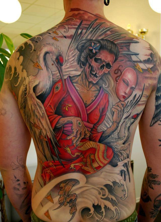 Girl Skeleton Crane japanese tattoo art