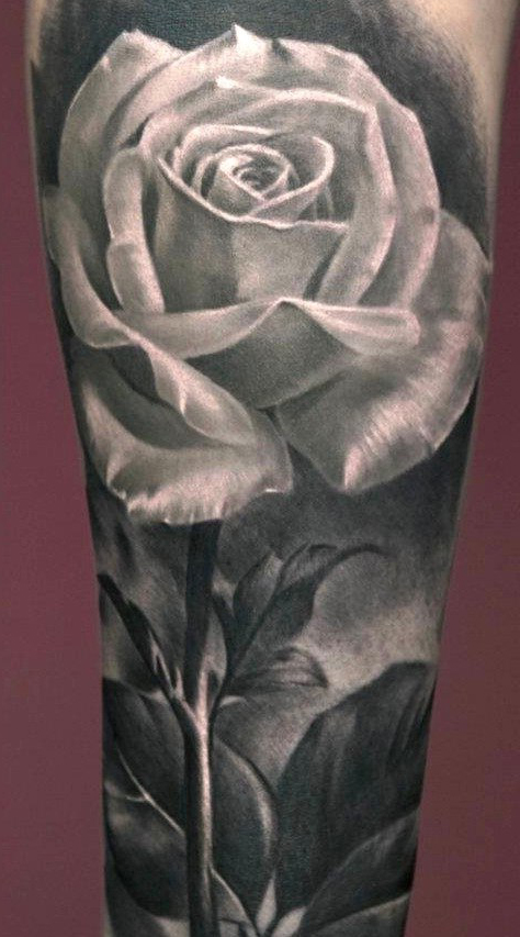 Graphic White Rose realistic tattoo Flower