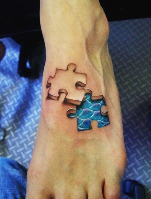 Mermaid within 3D tattoo Foot Puzzle - Best Tattoo Ideas Gallery