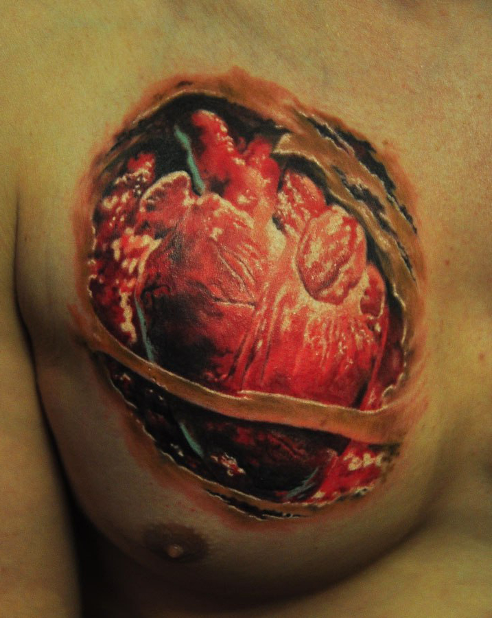 Open Hearted realistic tattoo organic style
