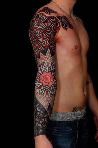 Optical Illusions all over tattoo sleeve idea for men