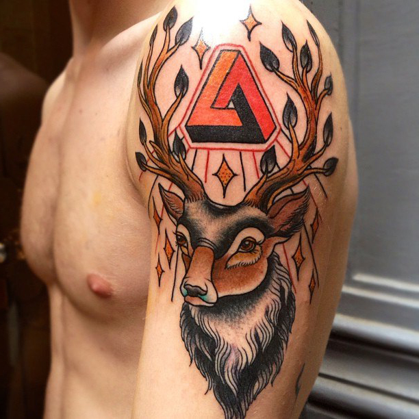 Penrose Triangle Deer Horns traditional tattoo