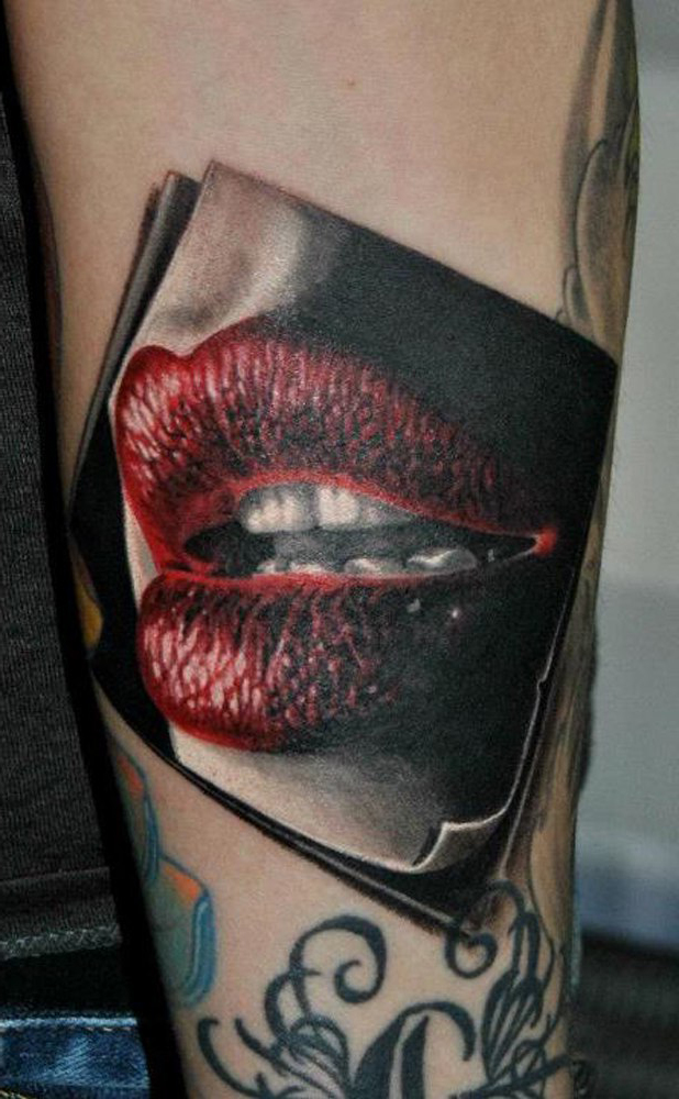 Red Lips Card realistic tattoo