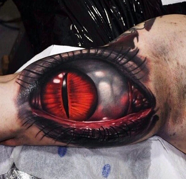 Red Snake Eye Watching you 3D tattoo