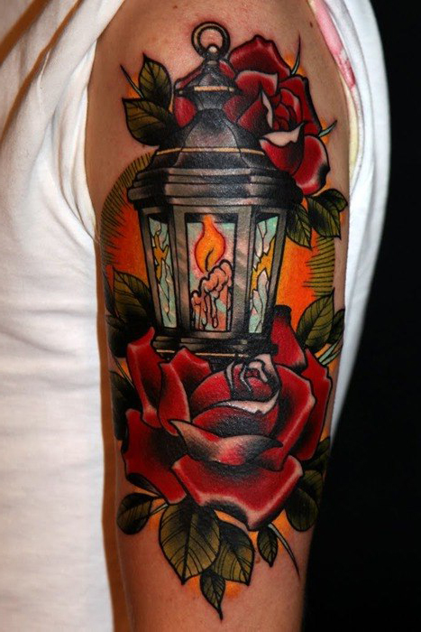 Rose Candle Lantern traditional tattoo
