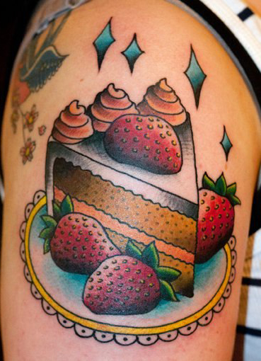 Shoulder Strawberry Cake traditional tattoo