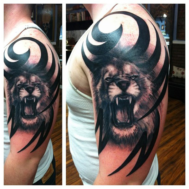 Shoulder growling lion tribal tattoo - Best Tattoo Ideas Gallery