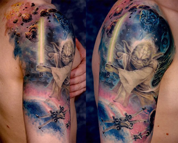 Space Yoda Star Wars tattoo
