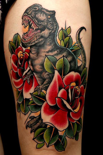 T-Rex traditional tattoo