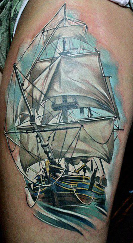 Under the Sails realistic tattoo