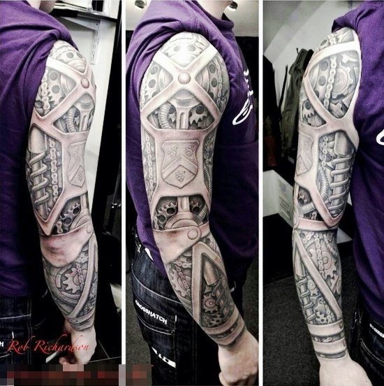 Amazing Mechanical Arm Biomeachanical tattoo sleeve