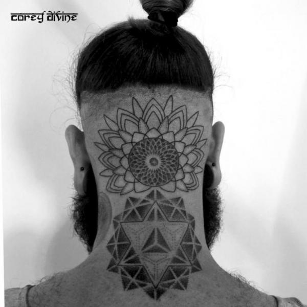 Bac of the Head Mandalas Dotwork tattoo by Corey Divine