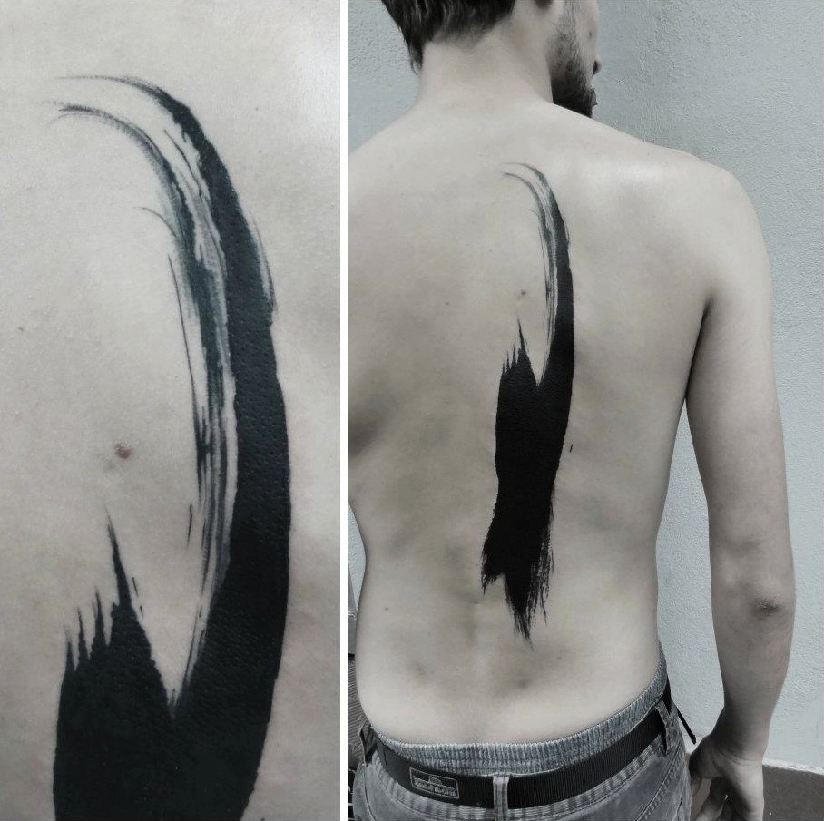 Brush Stroke Blackwork tattoo idea on Back