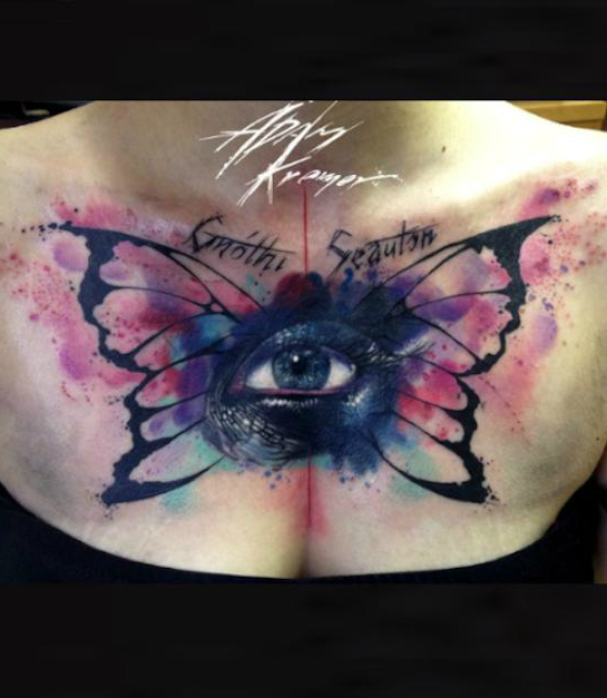 Butterfly Wings Eye Aquarelle tattoo by Adam Kremer