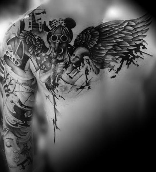 Dark Angel Gas Mask Girl Blackwork tattoo by Westfall Tattoo