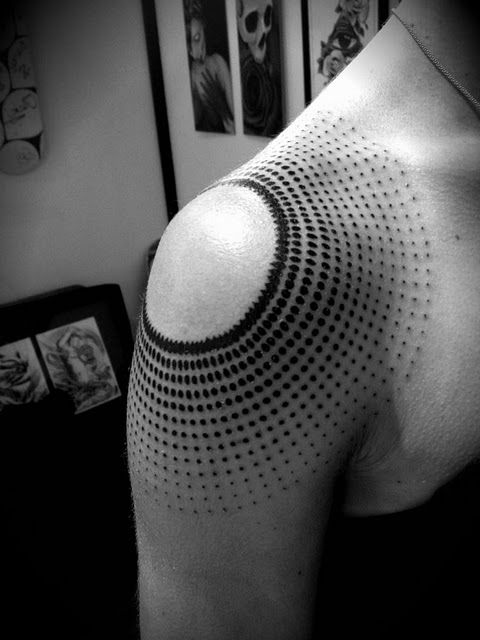 Dots Circle Blackwork tattoo on Shoulder