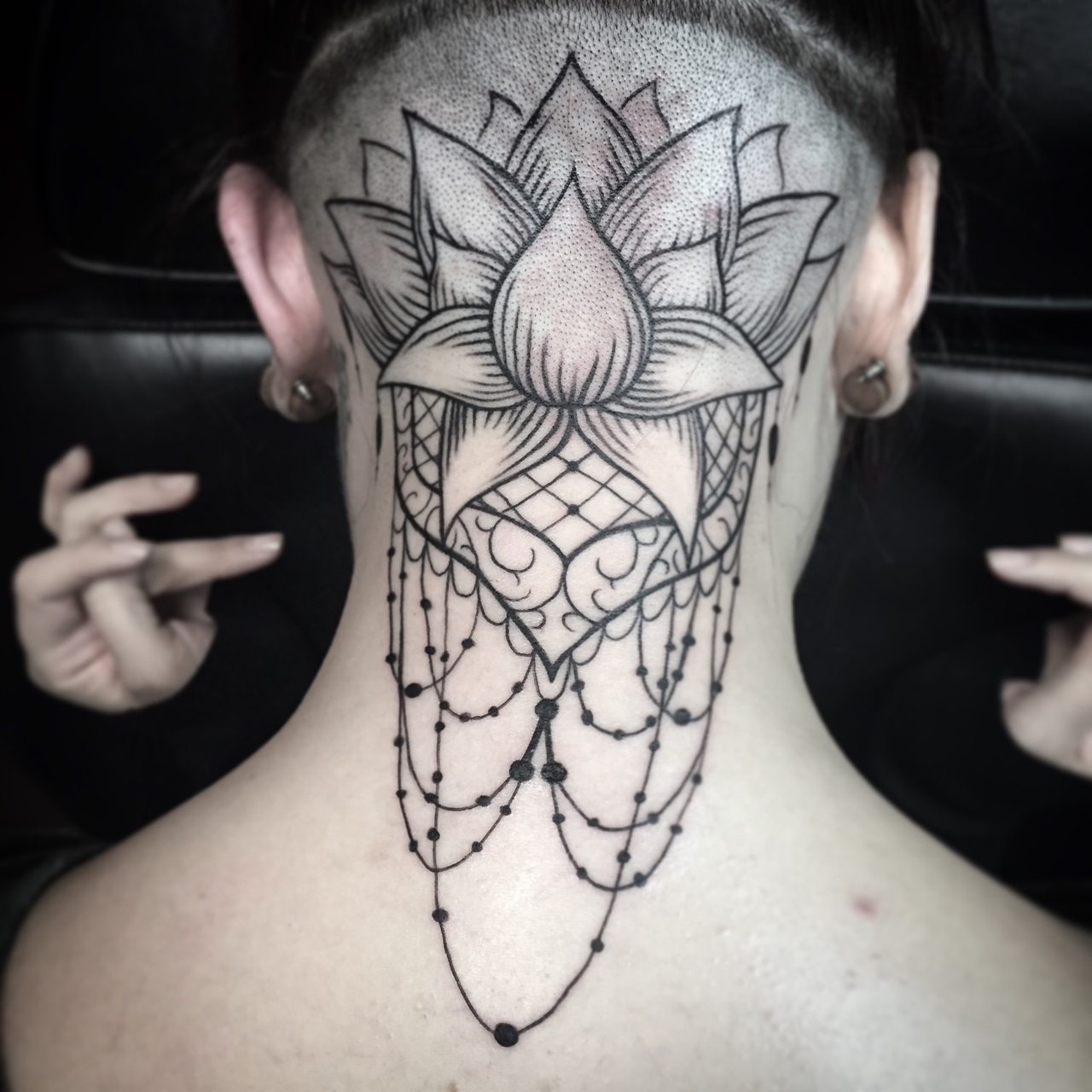 Dotwork Lotus Head tattoo