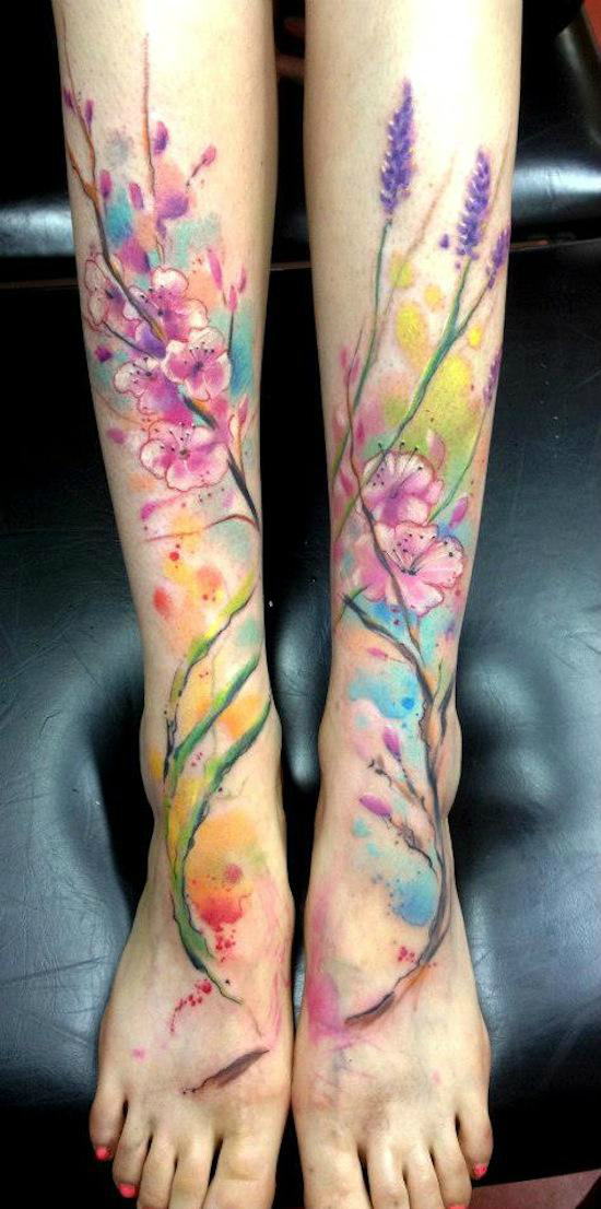 Field Flowers Aquarelle tattoo by Adam Kremer