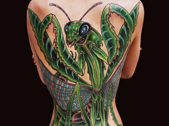Full Back Mantis New School tattoo