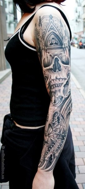 Gothic Church Skull tattoo sleeve - Best Tattoo Ideas Gallery