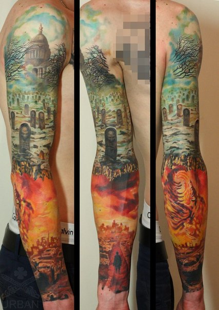 Graveyard and Hell tattoo sleeve - Best Tattoo Ideas Gallery