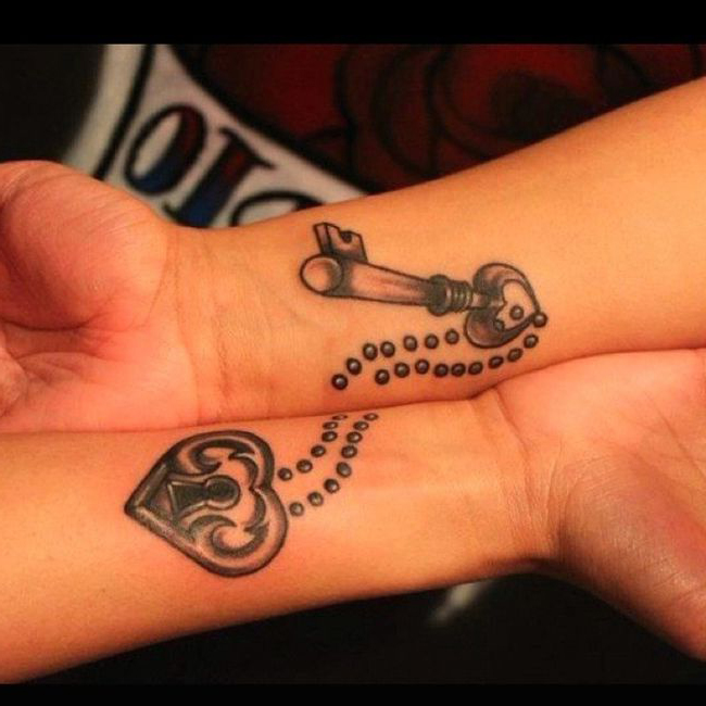 Key and Lock Heart Couple tattoo