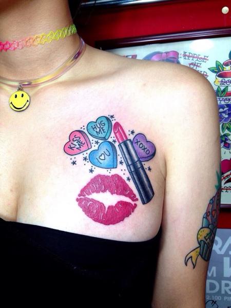 Kiss Me Hug Me Lettering Heart tattoo by Chopstick Tattoo