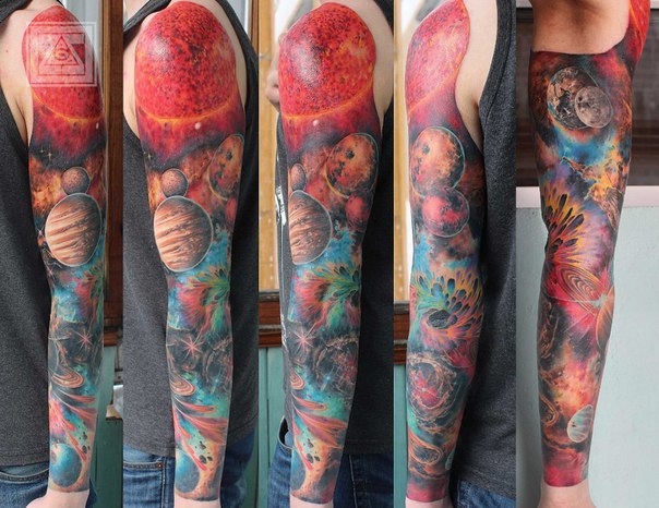 Loosing Strength Sun Solar System tattoo sleeve